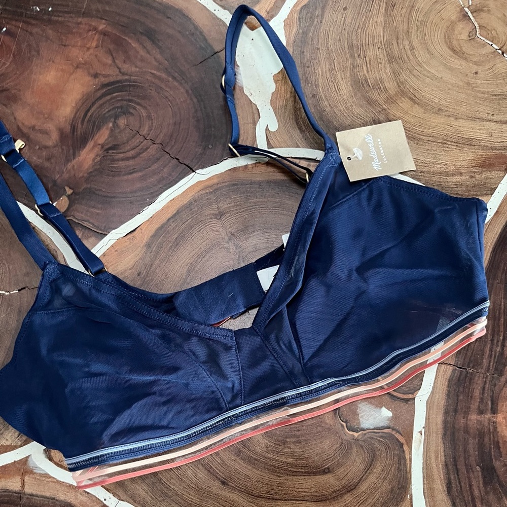 Madewell Nora Mesh Navy Blue Sheer Bra size M new with tags! - Picture 2 of 10